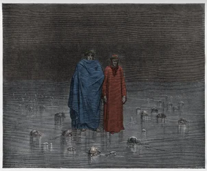 Inferno, Canto 32: Los traidores congelados en el hielo de Cocito, ilustración de La Divina Comedia de Dante Alighieri, 1885